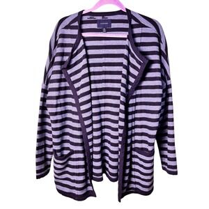 Lands' End Women's Striped Open Front Cardigan Sweater Medium‎ M 10-12